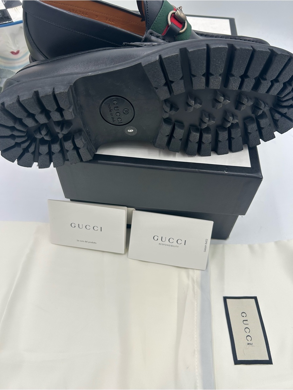 Men's Gucci lug sole web stripe horse bit loafers size 9 fits 9.5 US made Italy - Picture 6 of 11